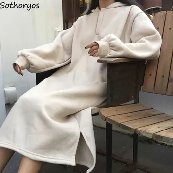 

Hoodies Women Hooded Cotton Long Thicker Plus Velvet Solid Casual Solid Pullovers Womens Simple Lovely Harajuku Sweatshirts Cute