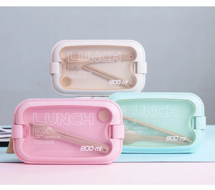 

Fashion Wheat Straw Lunch Box Waterproof Microwave Bento Box Food container with Tableware Spoon Chopsticks