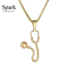 

SPARK New Gold Color Stethoscope Pendant Necklace Stainless Steel Never Fade Statement For Female Christmas Gift