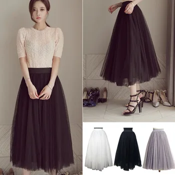 

2016 New Fashion Tutu Tulle Skirts Skirt Women Girls Casual Party Design Gauze Loose Bubble Long Skirt BMF88