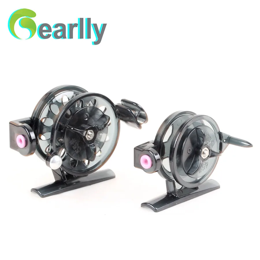 Gearlly عالية الجودة أسود 45/55 ملليمتر مقاسات الشتاء الصيد البلاستيك الجليد الصيد بكرة يطير بكرات الصيد pesca en hielo
