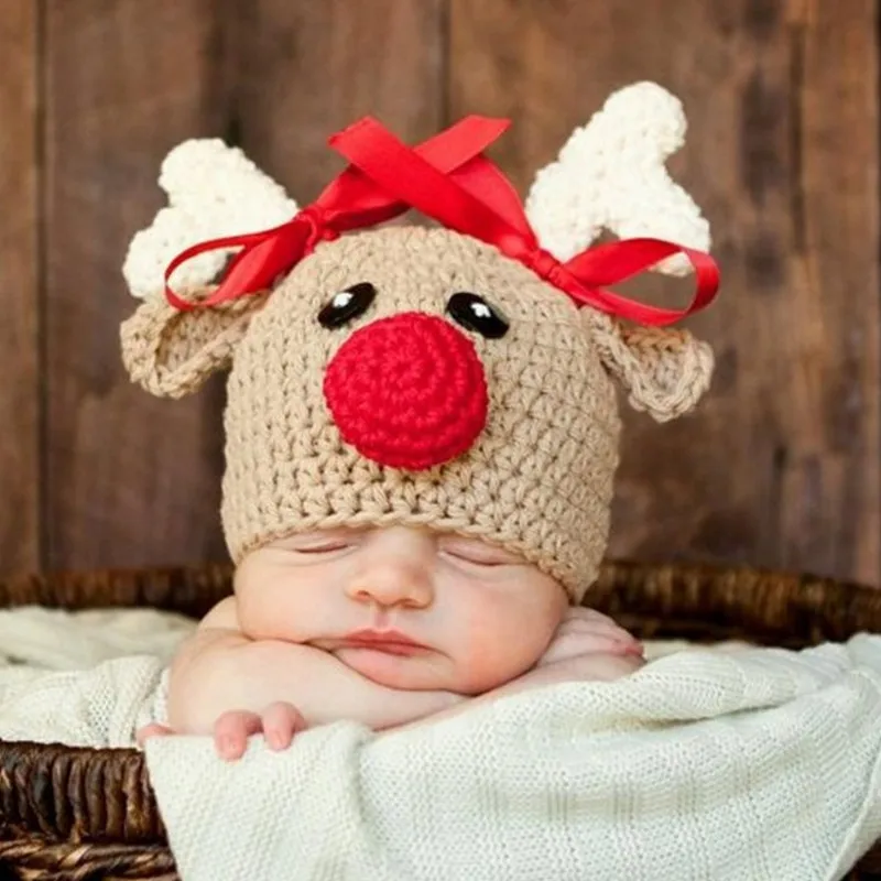 Ylsteed новорожденный реквизит для фотосессии вязанные милые рождественские детские шапки с оленем мультяшная детская шапочка для мальчиков и девочек Детские аксессуары для фотосъемки