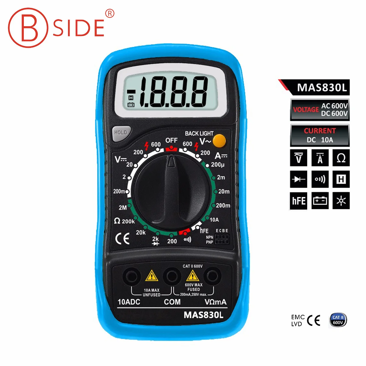 BSIDE MAS830L 2000 отсчетов мини ЖК-дисплей Цифровой мультиметр Авто Диапазон подсветкой