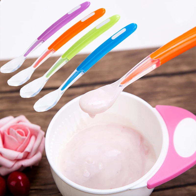 Baby Eating Spoons Silicone Soft Spoon Candy Color Children Feeding