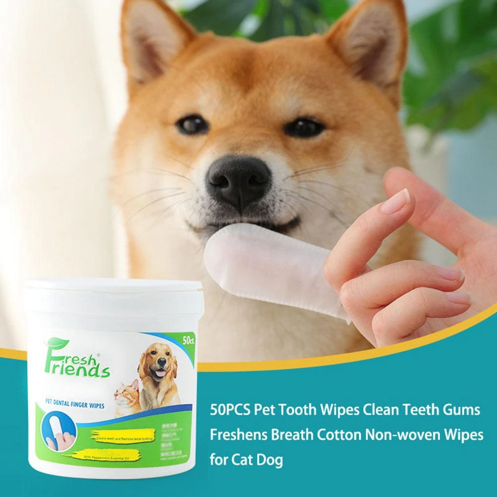 Pet Tooth Wipes Clean Teeth Gums Freshens Breath Cotton Glove Non 