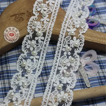 

5yards Water Soluble Embroidery Pearl Bead Lace Trim Clothing Accessories Collar Flower DIY Handmade Beading Braid Lace Fabric