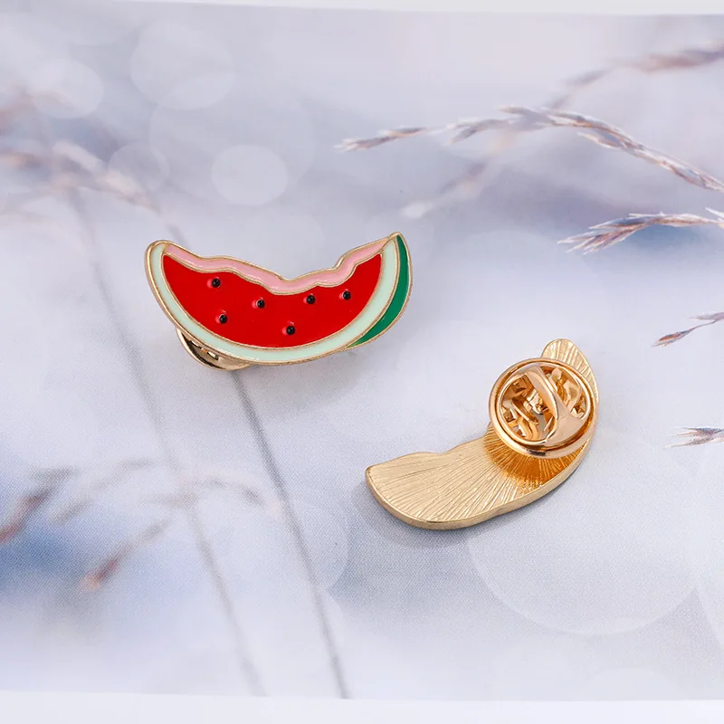 

Manufacturer source summer cool fruit series sweet and delicious watermelon dripping oil brooch alloy original brooch badge