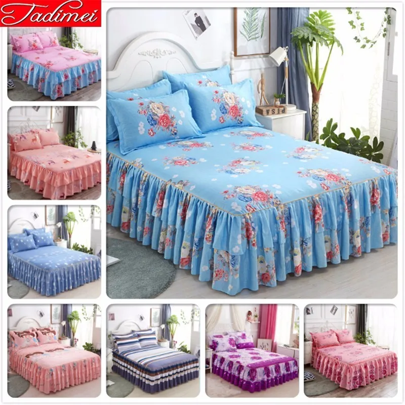 

Flower Pattern Blue Bed Skirts Adult Kid Girl Princess Bed Cover Linen Single Twin Full Queen King Size Bedspread Sheet Bedskirt