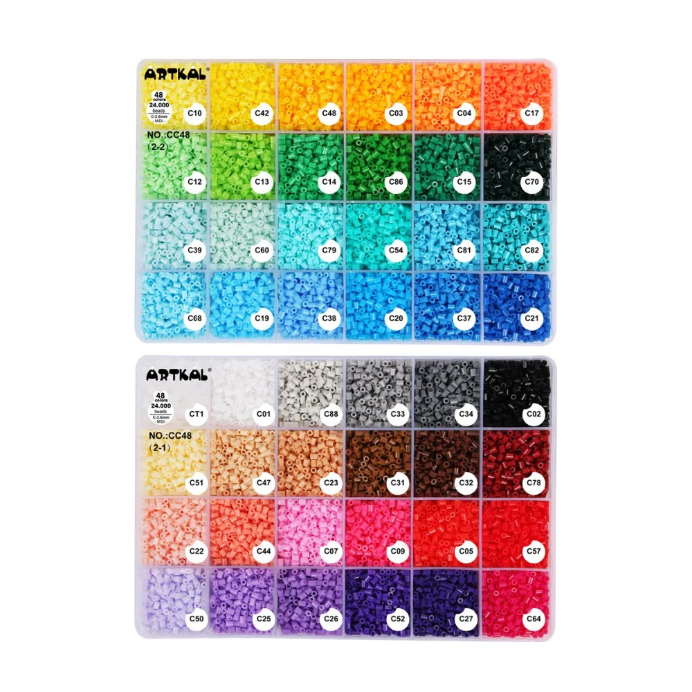 Caixa de Cor Artkal Contas Conjunto Faça Você Mesmo Jóias Moda Kits Perler Hama Brinquedos Cc48 C-2.6mm 48