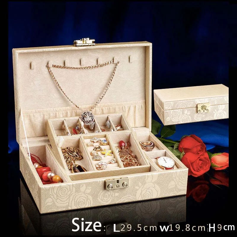 

ring display bracelet boxes and packaging storage carrying cases pu leather box 2 layer jewelry organizer gift box for women