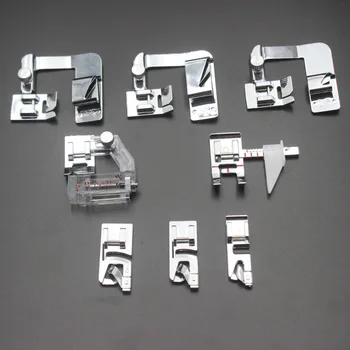 

8pcs/set Cloth Strip Edge Curling Presser Foot for Sewing Machine Metal Wide Flat Seam Zigzag Crimping Sewing Machine Foot Suits
