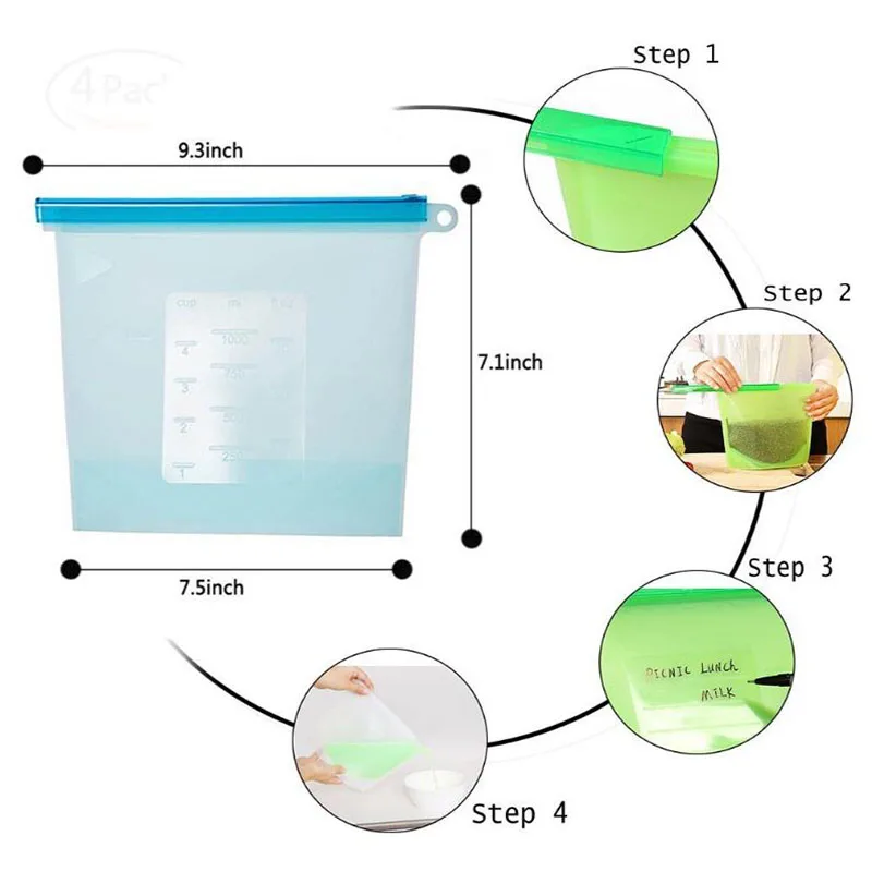 Многоразовые силиконовые пакеты для хранения продуктов для сэндвича, Sous Vide, жидкости, закусок, обеда, фруктов, органайзер для морозилки большой и маленький