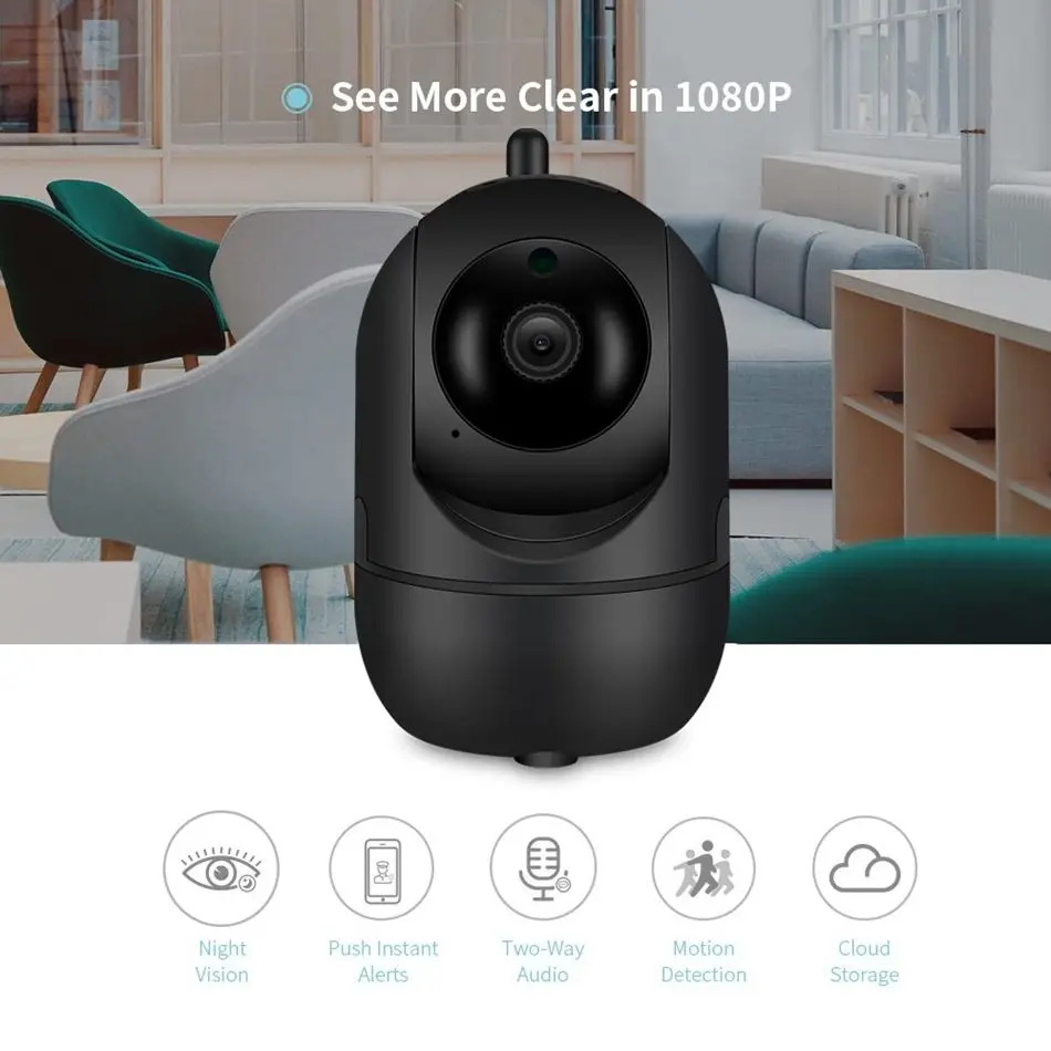 

HD 1080P Wifi IP Camera AI Intelligent Auto Tracking Of Human Home Security Surveillance CCTV Network Smart Cloud Camera Black