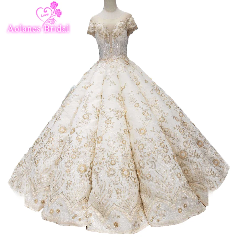 

2019 Luxurious Champagne Embroidery Crystals Ball Gown Quinceanera Dresses Floor-length Vestidos De 15 Anos Sweet 16 Dresses
