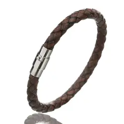 Handcrafted Vintage Gold Tone Leather Bracelet with Magnetic Clasp - 20cm (Dark Coffee Silver)