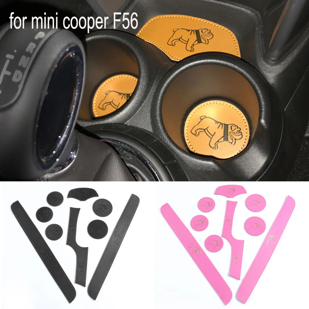 

9Pcs Car Decor Dogs Printed Side Door Groove Mats Cup Holder Coasters For Mini Cooper F56 Auto Interior Styling Great Gift