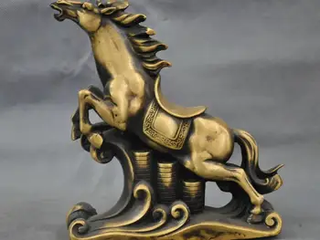 

8" China Fengshui Zodiac Gold Ingot Horse Bronze Copper Statue Figurine