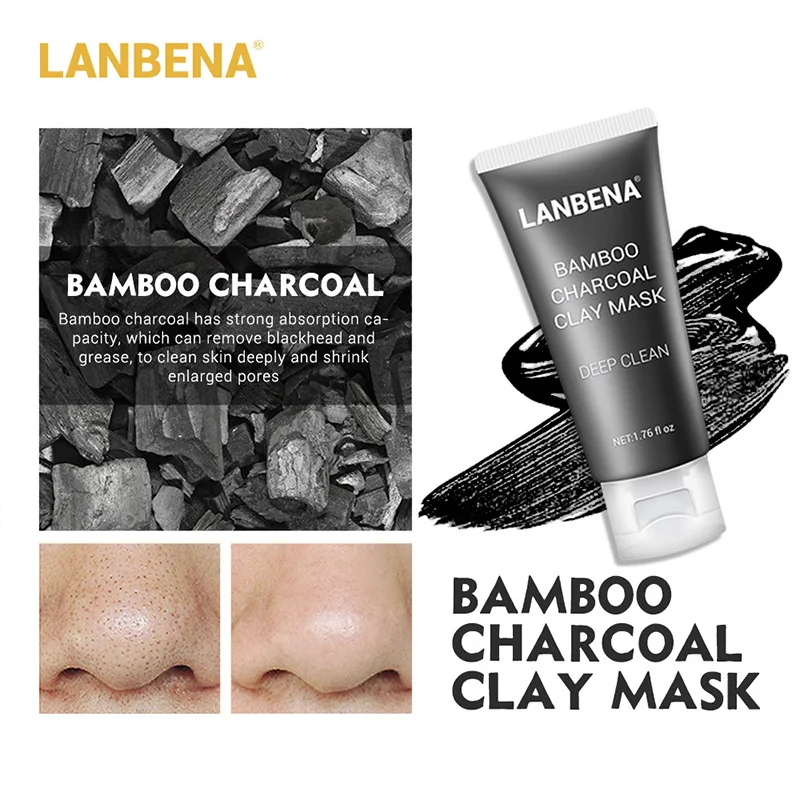LANBENA Mung Bean глина маска для лица+ бамбуковый уголь+ черника+ Роза Глубокая очистка удаляет жир сужает поры Питательный Уход за кожей - Цвет: BAMBOO CHARCAOL CLAY