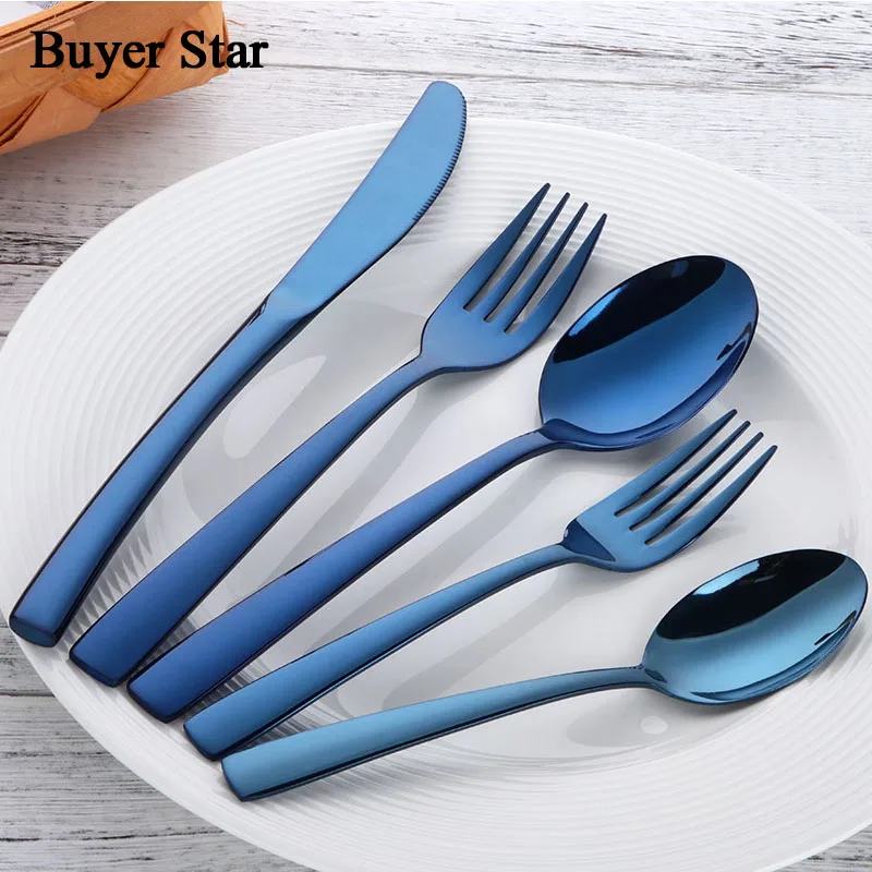 5 шт. набор темно синих столовых приборов|cutlery set|set knife forksilver cutlery |