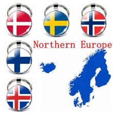 Северная Европа: Дания, Швеция, Финляндия, Норвегия, флаг Исландии, брелок для ключей, стеклянный ювелирный брелок, кулон патриот, подарки на национальный день