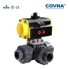 1,2 дюймов ПВХ Пневматический 3 способа шаровой клапан соединение пружинный возвратный PN10Bar PTFE сиденье T порт L порт