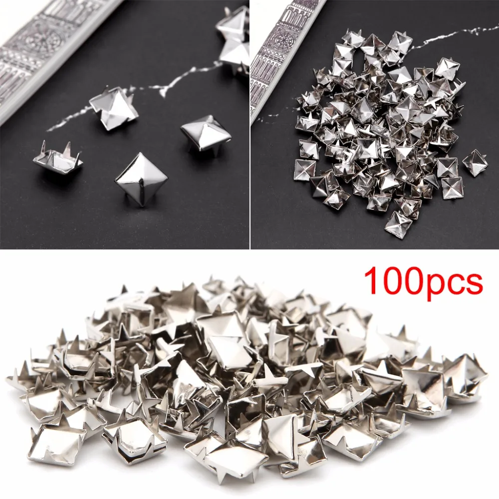 

New 100Pcs Square Rivet 7mm-10mm Square Silver Rivet Metal DIY Decoration Good Design Shoe Accessories