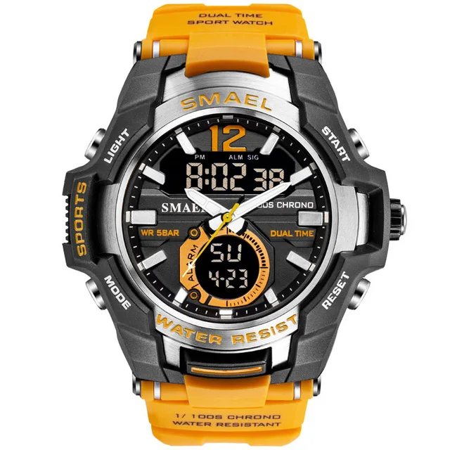 SMAEL спортивные часы мужские модные повседневные часы с будильником 50 м водонепроницаемые военные часы Chrono с двойным дисплеем наручные часы Relogio Masculino - Color: OG