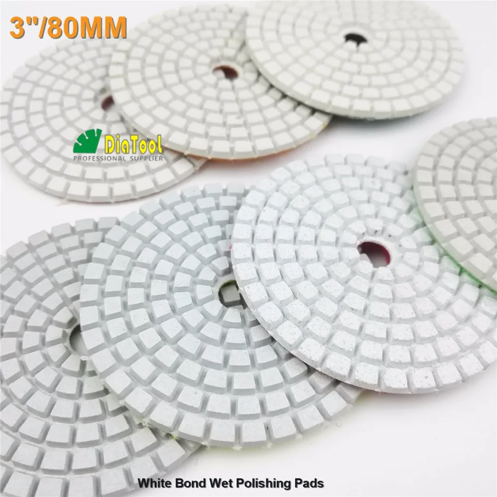 7pcs/set 80mm diamond wet flexible polishing pads B 3" White bond sanding disc granite & marble polishing
