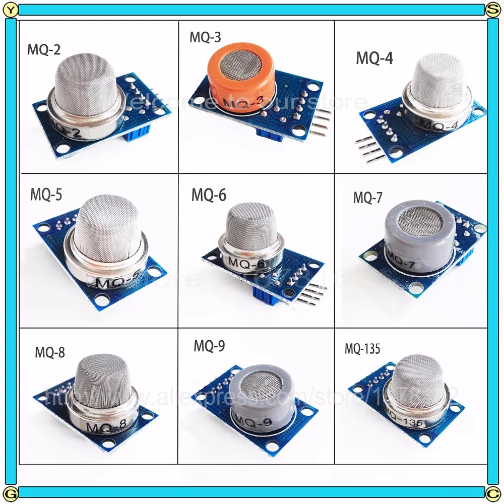 

9Pcs/Lot Gas detection module MQ-2 MQ-3 MQ -4 MQ-5 MQ-6 MQ-7 MQ-8 MQ-9 MQ-135