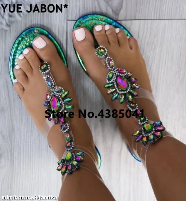 Women Rhinestones Chains Flat Sandals Thong Crystal Flip Flops Gladiator 43 women sandals,women flats,comfortable sandals