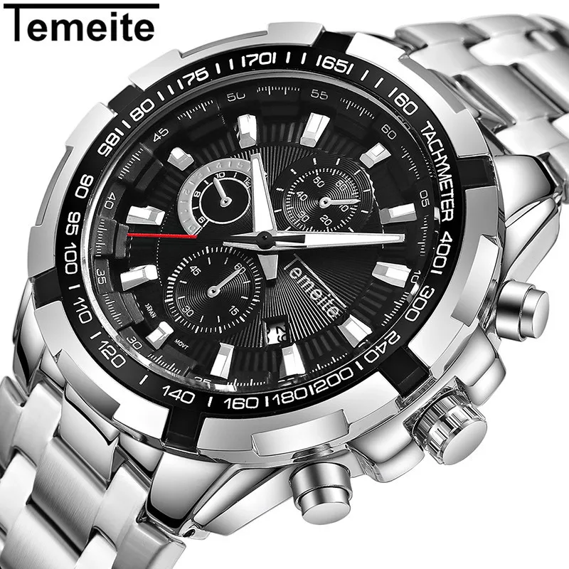 

Temeite Gold Luxury Watch Men Stainless Steel Brand Quartz Sport Men's Watches Waterproof Wristwatch Calender Relogio Masculino