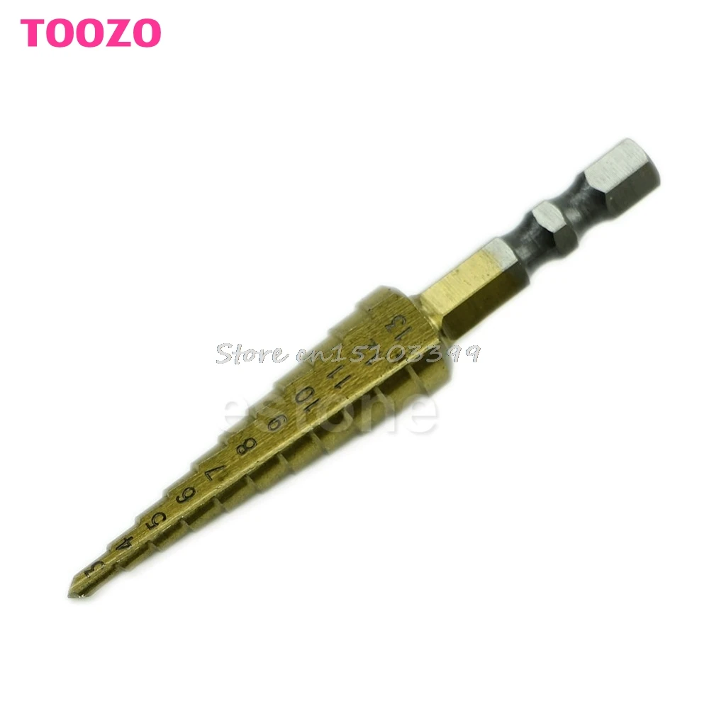 

Hot Unique 3MM-13MM Titanium Coated 11Step Drill 1/4" HSS Hex Shank Tool