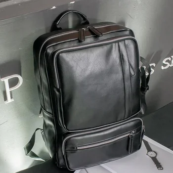 

Men Backpacks British Style Fashion Backpack PU Leather School Bags For Teenage Boys College Travel Bag Mochila