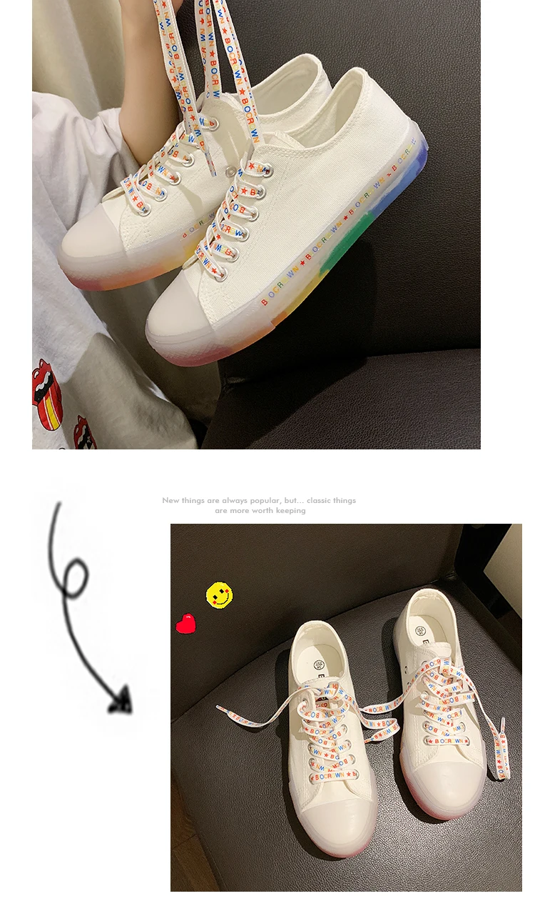 

Summer new women's rainbow Pangya canvas shoes and low-top board shoes