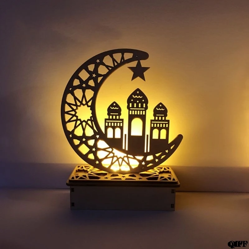 Прямая поставка& новые деревянные Рамадан ИД Мубарак «Луна», «Звезды» Ислам висит подвесная тарелка с светодиодный Гирлянды Орнамент APR28 - Цвет: like pic