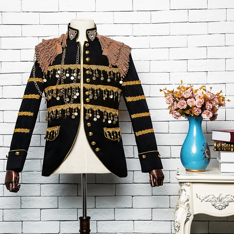 

2016 Black & Red Long Sleeves European and American Palace Style General Wedding Suits Retro Tassel Performance Costumes