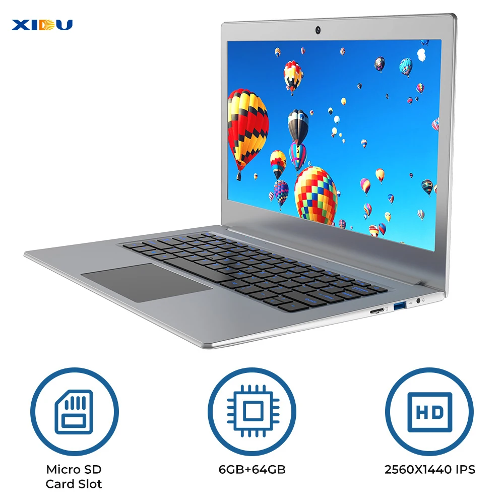 XIDU 12,5 дюймов 6 ГБ 64 Гб eMMC ноутбук 2560x1440 ips дисплей Intel Celeron N3450 Windows 10 ноутбуки 2,4 г/5 г WiFi с 128 Гб SSD слот