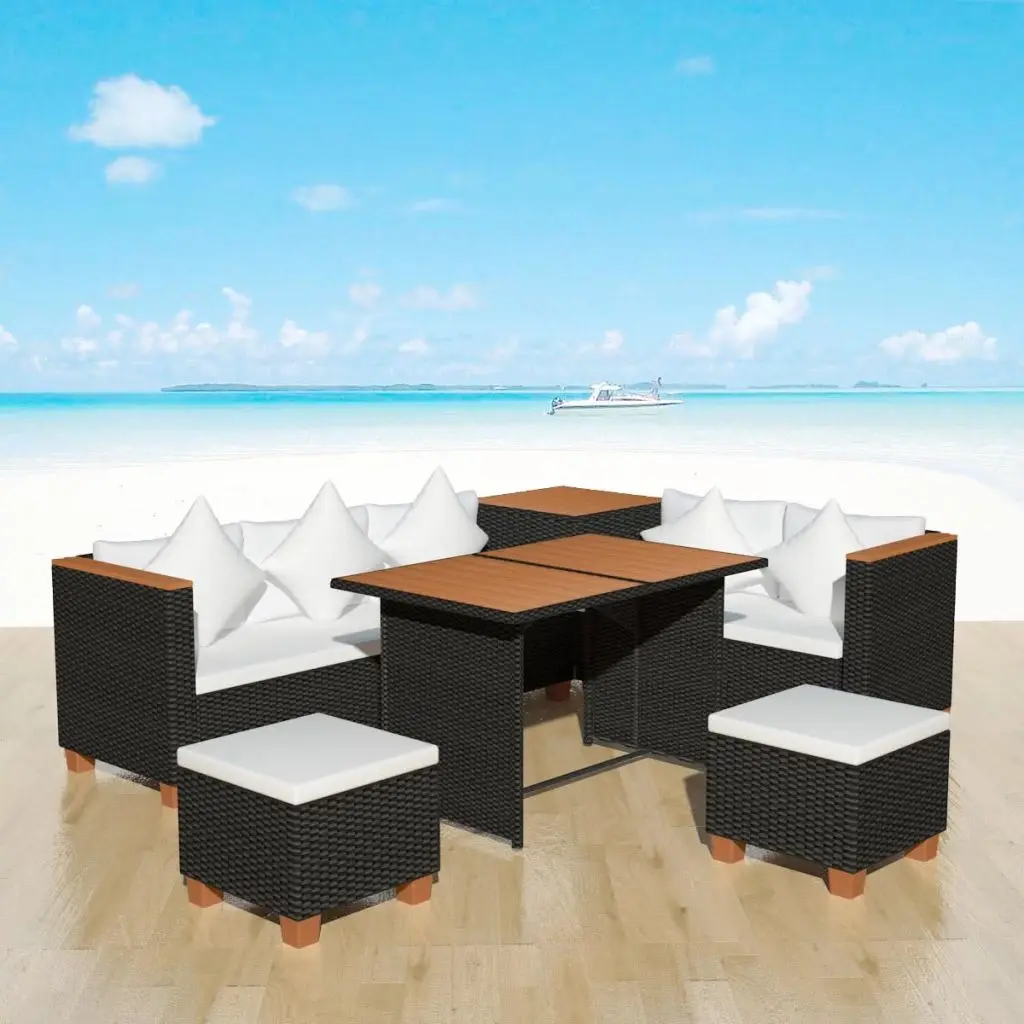 vidaXL 22 Piece Outdoor Dining Set Poly Rattan Polywood/WPC Top Black