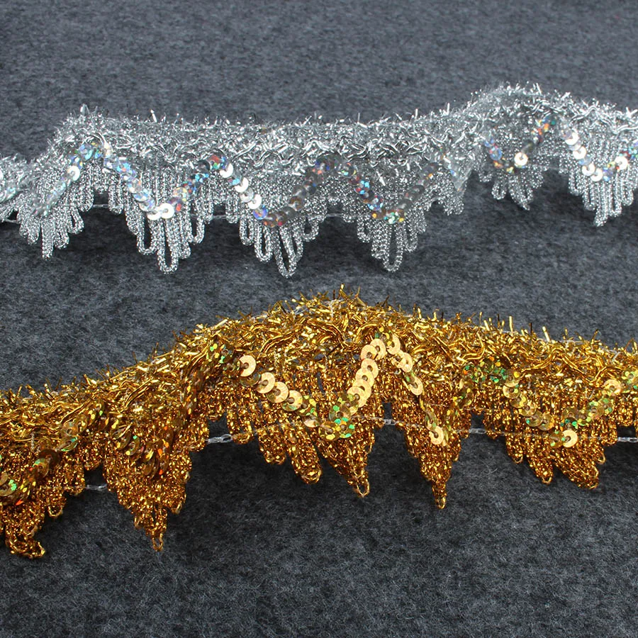 

14 Yards Gold Silver Polyester Lace Ribbon Trims For Stage Performance Party DIY Sewing Garment Handmade Materials 4cm Wide