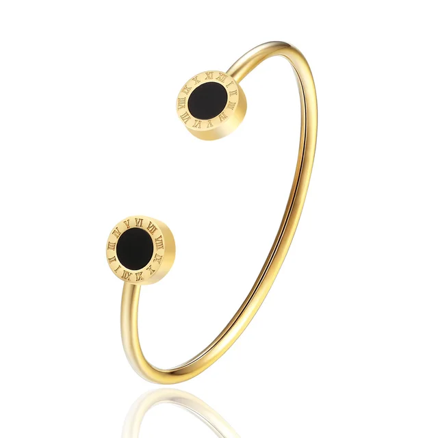 Fashion Hot Selling Women's Jewelry, Roman Numerals Black Enamel Stainless Steel Open Bracelet Party Gift Bangle