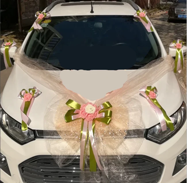 Искусственный цветок, свадебные автомобильные декоративные цветы с бантом, шелковые цветы, венок, искусственные розы, Свадебные Центральные элементы