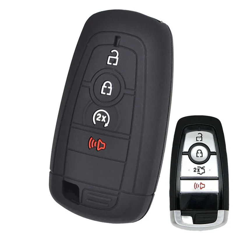 Silicone Car Key Case For Ford Ecosport Edge Explorer Fusion S-MAX Mustang F-150 F-250 F-350 Cover Keyless Remote Fob - Color Name: 4 BUTTONS