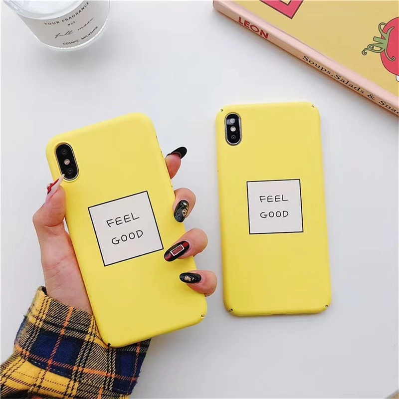 

Letters FEEL GOOD Phone Cases For iPhone 8 Cases Slim Cute Candy Color Hard Cover Coque For iphone XR 6S 7 8Plus X S MAX Case