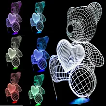 Top-Quality Christmas Gifts USB Little Lovely Heart Bear 3D Atmosphere Lamp Girls Baby Bedroom LED Touch Illusion Night Light