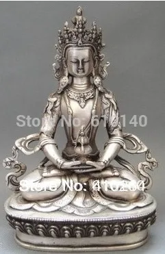 

00004766 20 cm Old Tibet Tibetan Buddhism Silver Bodhisattva Guan Yin Buddha Statue 950g