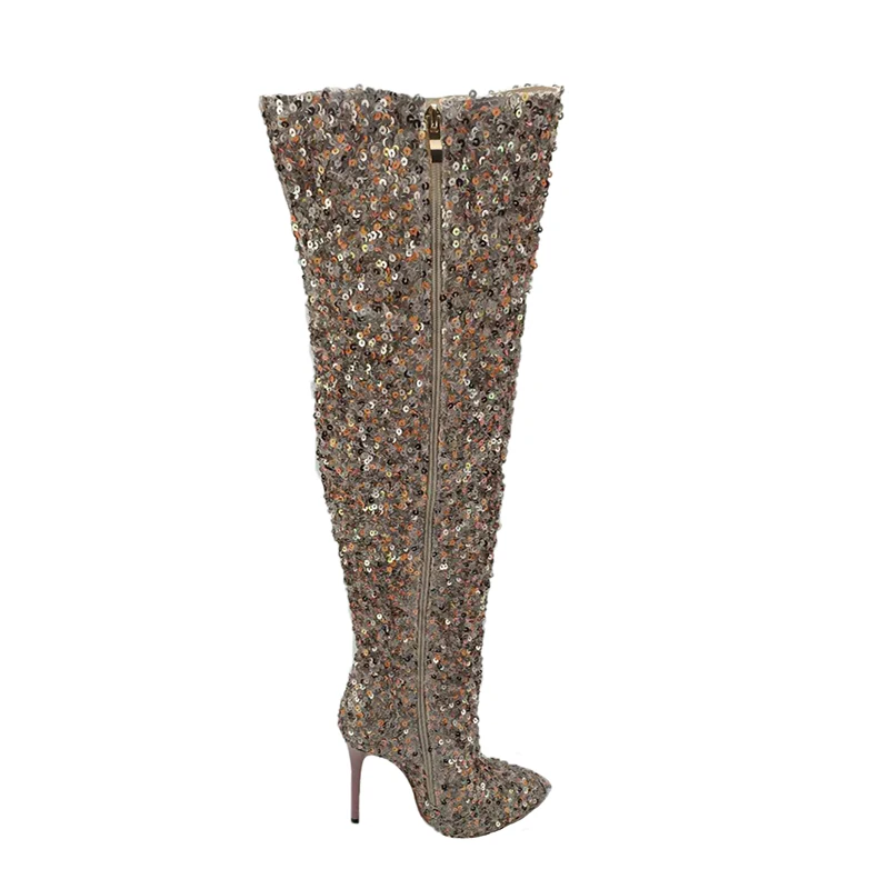

2019 new women's boots change tube round high heel high boots fashion large size sequins women's shoes