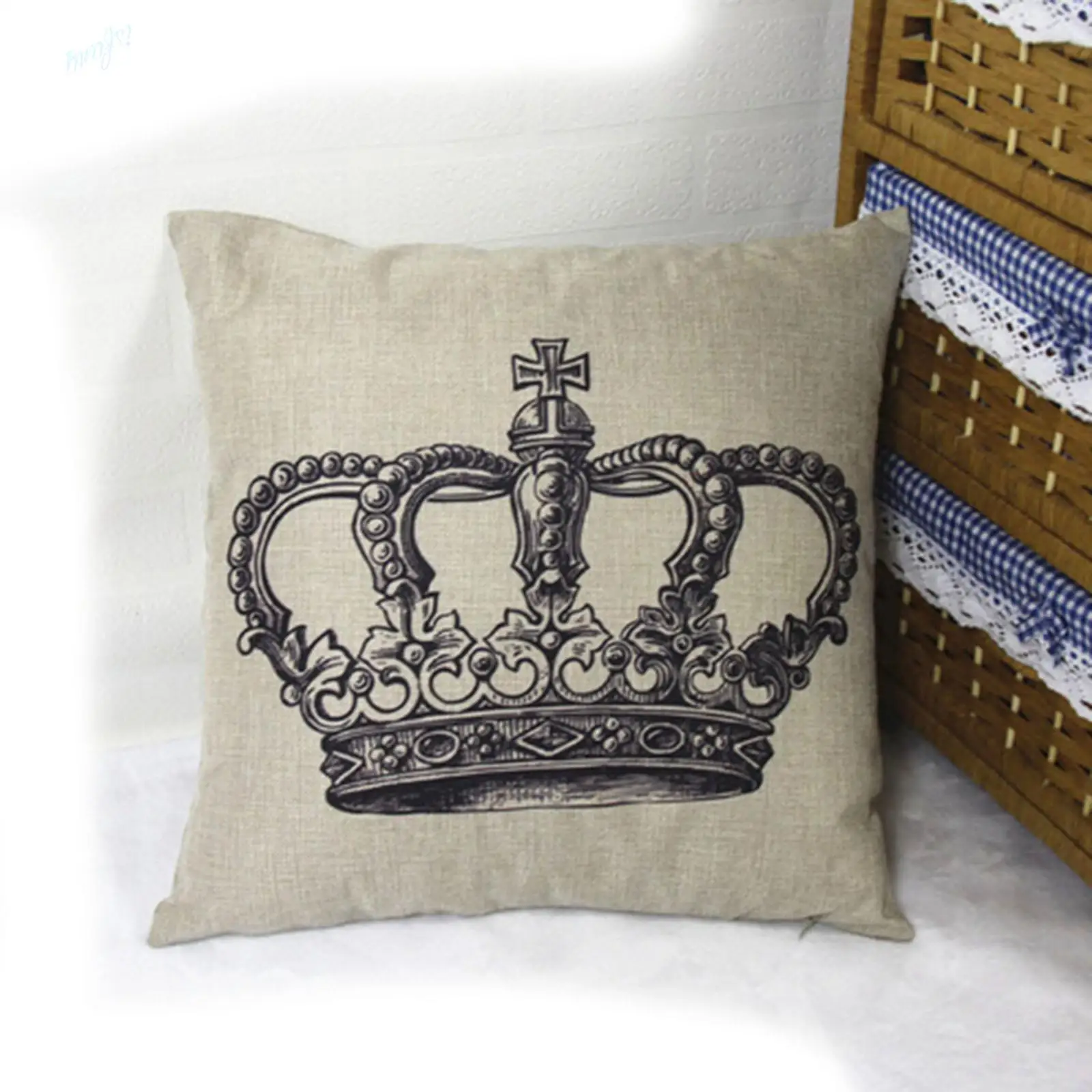 1pcs Cushion Crown Pattern Pillow Case Square Throw Waist Pillowcase
