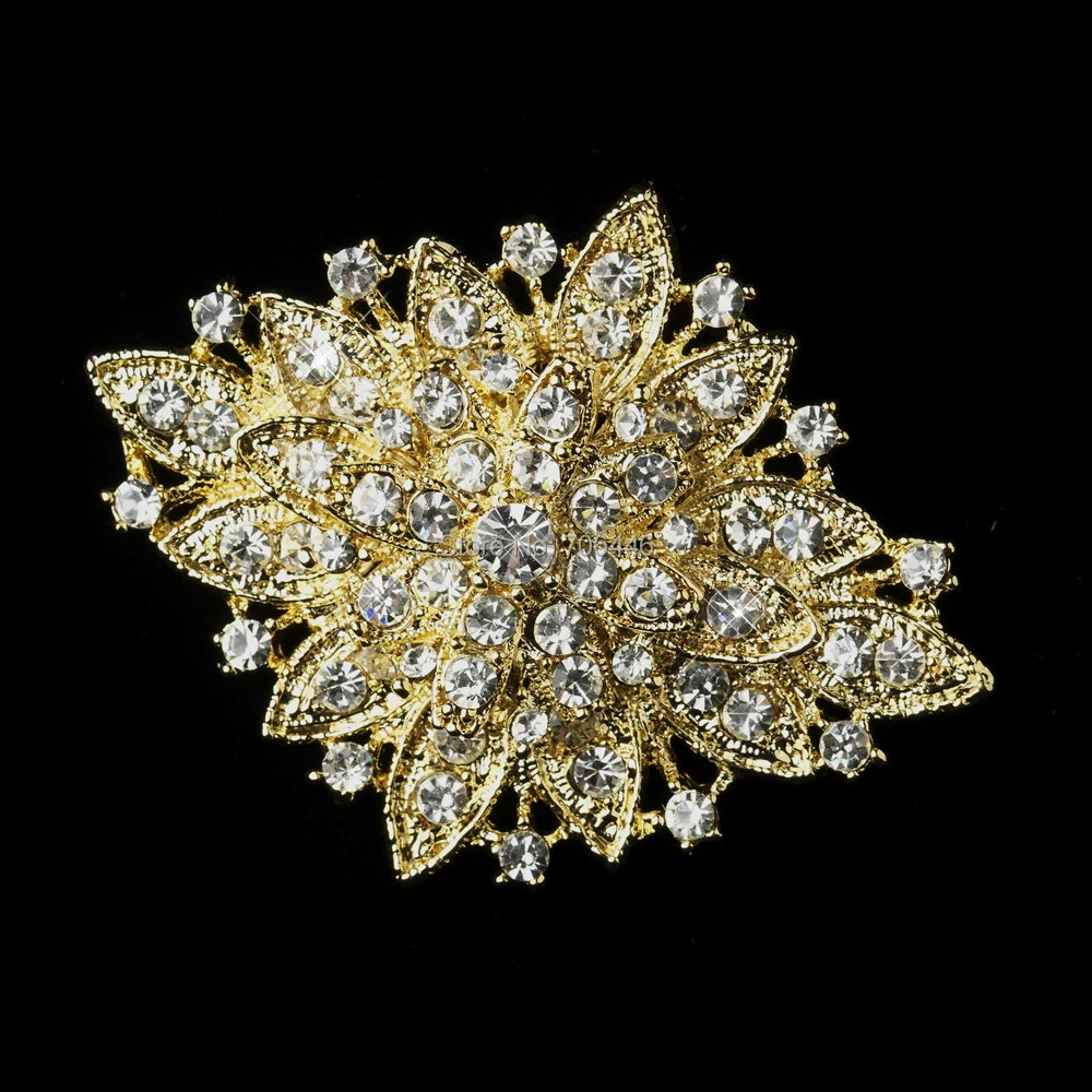 2.5 Inch Gold Tone Rhinestone Diamante Bridal Gown Evening ...
