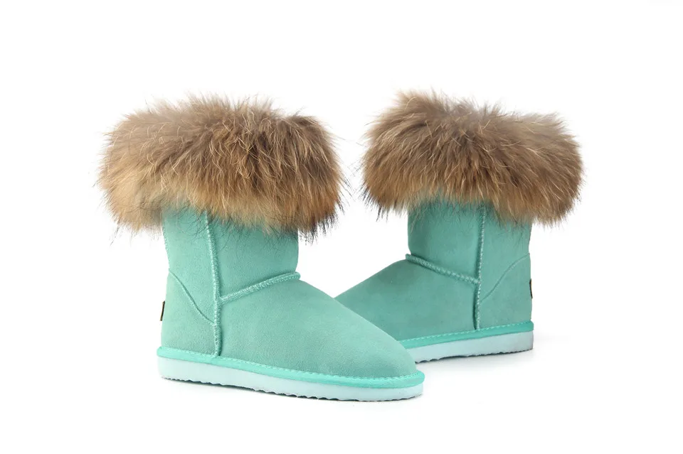 MBR FORCE Fashion Women's Natural Real fox Fur Snow Boots Genuine Cow Leather women Boots Female Warm Winter Boots Shoes