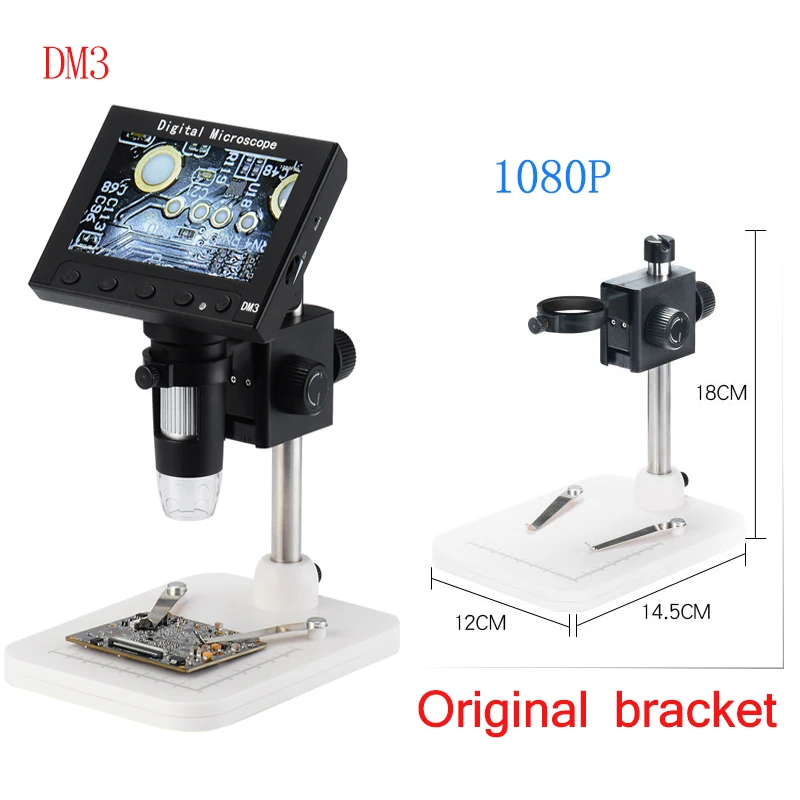 1000x2,0 Мп цифровой электронный микроскоп 4," ЖК-дисплей Дисплей VGA микроскоп с 8 светодиодный подставка для материнская плата(PCB), ремонт - Цвет: DM3 1080p